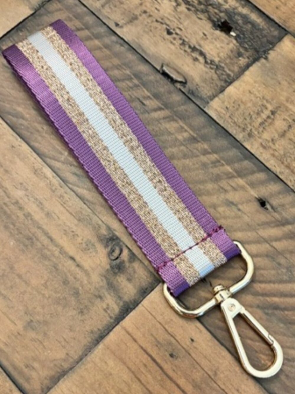 Purple Gold & White Striped Wristlet Strap – Game Day Keychain